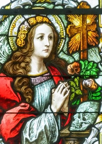 Detail of A Stained Glass Window of Saint Rosalia Date And Artist Unknown Servite Church SchönbühelAggsbach Austria Photographed On 27 September 2015 By Henry Kellner
