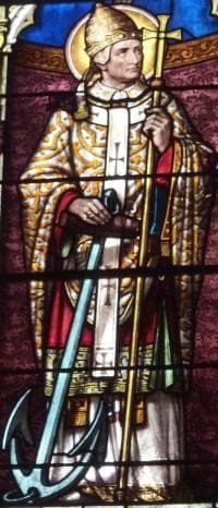 Detail of A Stained Glass Window of Pope Saint Clement I Church of Saint Clement Arpajon France 1895 Photographed On 6 April 2012 By Gfreihalter