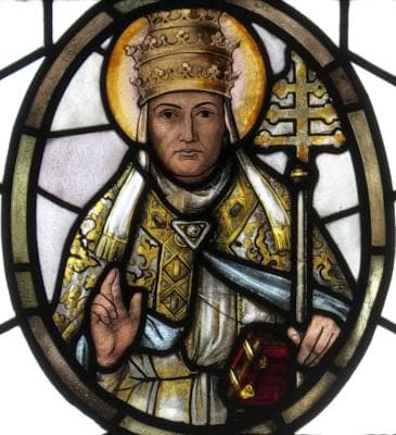 Detail of A Stained Glass Window of Pope Saint Gregory The Great By Syrius Eberle Date Unknown Parish Church of Saint Benedict In Odelzhausen Dachau Bayern Germany Photographed On 17 October 2015 By Gfreihalter