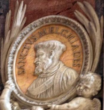 Detail of A BasRelief Portrait Medallion of Pope Saint Miltiades Date And Artist Unknown Saint PeterS Basilica Rome Italy
