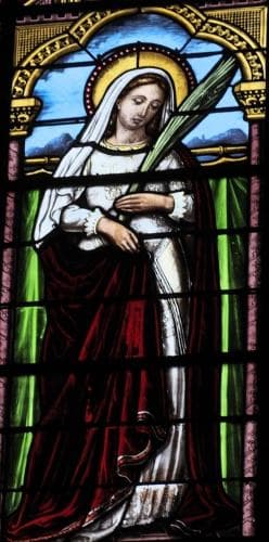 Detail of A Stained Glass Window of Saint Alodia Date And Artist Unknown Church of Saint John The Baptist Jazeneuil Vienne France Photographed On 3 April 2018 By Gfreihalter