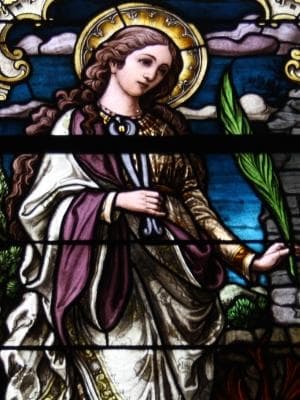 Detail of A Stained Glass Window Depicting Siant Apollonia With A Pair of Tongs And The Palm of Martyrdom Date Unknown Artist Unknown Church of Saint Agatha Bongard Germany Photographed On 14 May 2011 By Gfreihalter