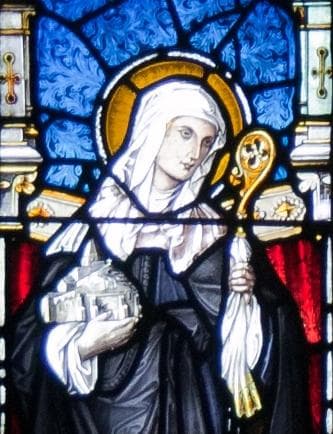 Detail of A Stained Glass Window of Saint Attracta of Killaraght Left Part of The Right Window of The Apse Behind The Altar Church of The Immaculate Conception Ballymote County Sligo Ireland Artist Unknown Date Unknown Photographed By Andreas F Borchert On 23 September 2010