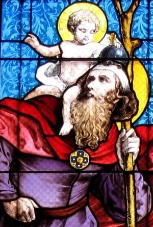 Detail of A Stained Glass Window of Saint Christopher By Ott Frères 1911 Church of Saint Laurent Verrière France Photographed In 2012 By Ralph Hammann