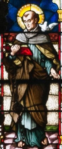 Detail of A Stained Glass Window Depicting Saint Columba Created C1900 By Meyer And Co Cathedral of Saint Eugene Derry Northern Ireland Photographed On 17 September 2013 By Andreas F Borchert