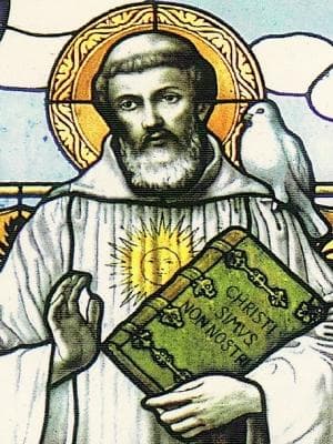 Detail of A 19Th Century Stained Glass Window of Saint Columban Date Unknown Artist Unknown Bobbio Abbey Piacenza EmiliaRomagna Italy