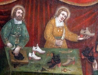 Detail of The Painting Saint Crispin And Saint Crispian 1669 By Julien Quintin Brotherhood Shoemakers Chapel of NotreDame De Châteaulin Finistère Brittany France