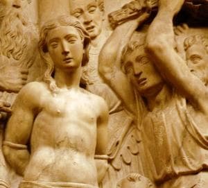 Detail of A BasRelief of The Flagellation of Santa Eulalia By Bartolomé Ordóñez 1520 Back Choir of The Cathedral of Barcelona Spain Photographed By Magnificus