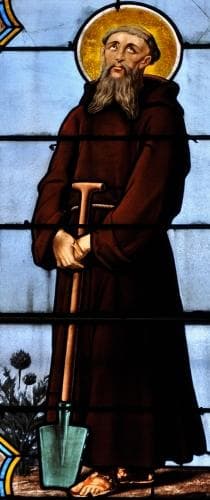 Detail of A Stained Glass Window of Saint Fiacre 19Th Century Artist Unknown Church of NotreDame BarLeDuc France Photographed On 30 April 2012 By Vassil