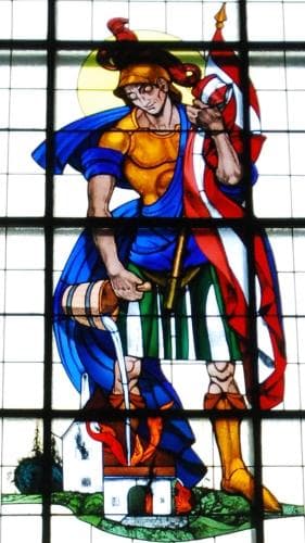 Stained Glass Window of Saint Florian of Lorch Date And Artist Unknown Church of The Visitation Lower Hollabrunn Austria Photographed On 26 November 2011 By Guentherz