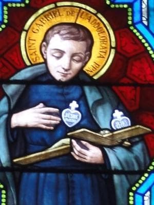 Detail of A Stained Glass Window Image of Saint Gabriel of Our Lady of Sorrows Artist Unknown Date Unknown BriouxSurBoutonne France