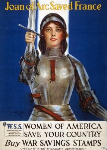 Detail of The World War I War Stamps Lithograph Featuring Joan of Arc By Haskell Coffin 1918 Restored By The Library of Congress