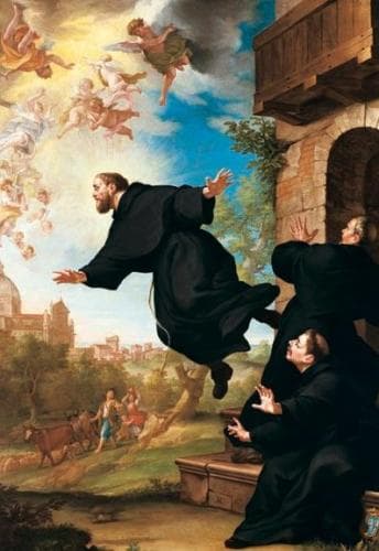 Detail of The Painting S Giuseppe Da Copertino Si Eleva In Volo Alla Vista Della Basilica Di Loreto 18Th Century By Ludovico Mazzanti Church of Saint Joseph of Cupertino Osimo Italy