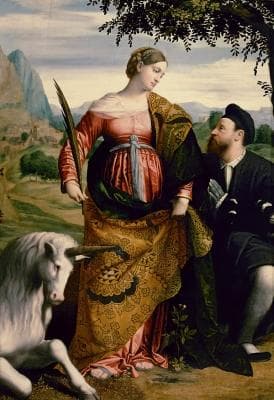The Painting Santa Giustina With The Unicorn And A Devotee By Il Moretto C1532 Kunsthistorisches Museum Vienna Austria