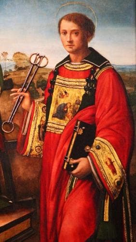 Portrait of Saint Leonard of Noblac From The Painting Saint Laurent Between Saint Stephen And Saint Leonard Attributed To Raffaellino Del Garbo Early 16Th Century Basilica of San Lorenzo Florence Italy