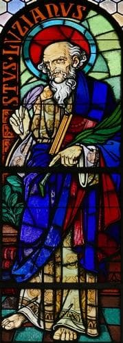 Detail of A Stained Glass Window of Saint Lucien By Ott Frères 1947 Église SaintsPierreEtPaul Dite SainteRicharde Andlau France Photographed By Ralph Hammann On 22 August 2016 Image