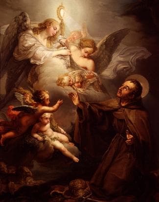 Detail of A The Painting Appearance of The Eucharist To Saint Paschal Baylon Bernardo LópezPiquer 1811 Museum of Fine Arts Valencia Spain