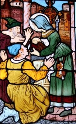 Detail of A Stained Glass Window Depicting Saint Zita of Lucca Design By Raphaël Freida Manufacture By Félix Gaudin Date Unknown Church of SaintHonoré DEylau Avenue Raymond Poincaré 16Th Arrondissement of Paris France Photographed On 12 September 2010 By Gfreihalter